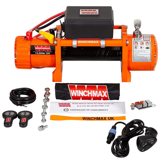 13,500lb (6,123kg) Original Orange 12v Electric Winch, no Rope, no Fairlead. Twin Wireless Remote Control