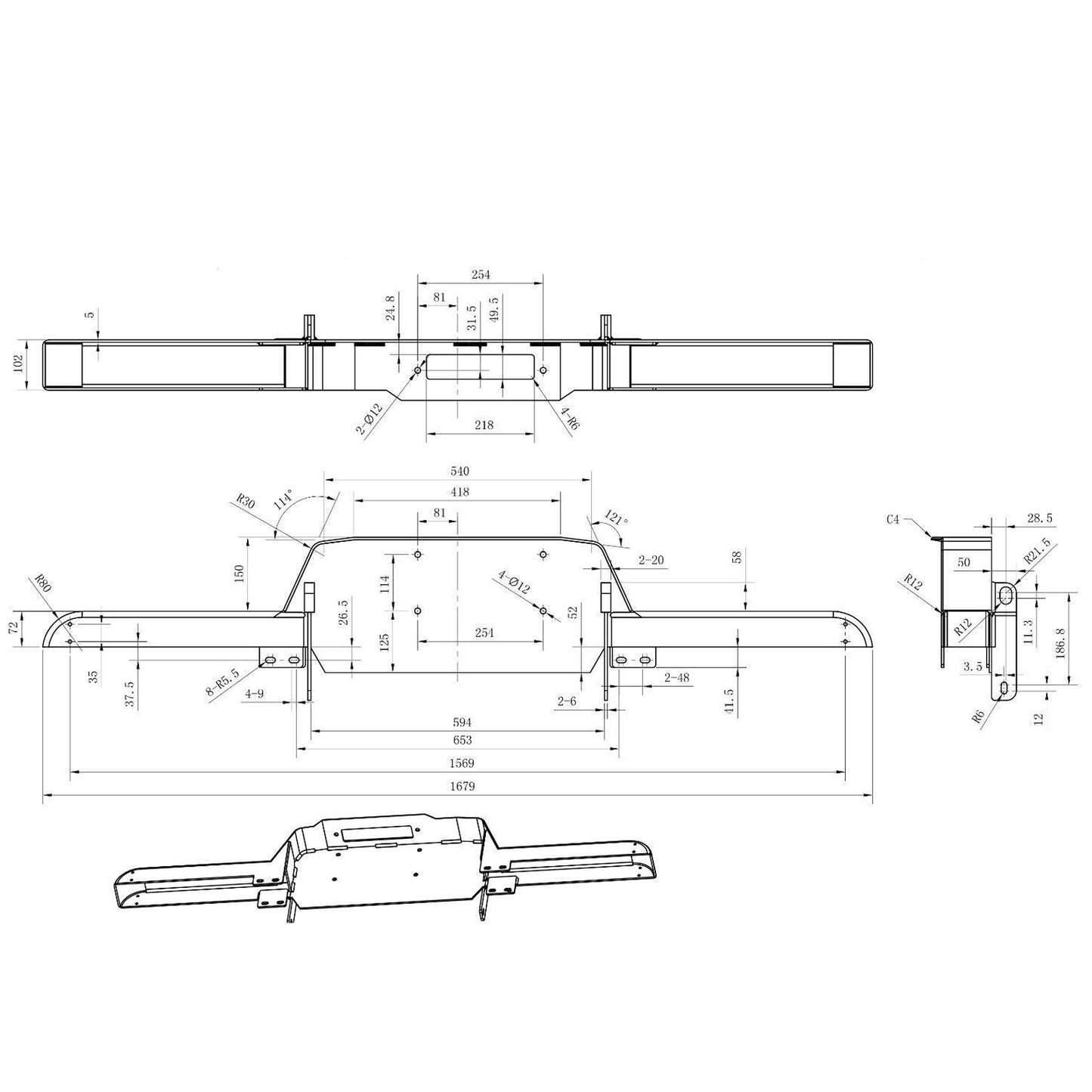 13,500lb (6,123kg) 'SL Series' 12v Military Grade Winch. Defender Bumper, 26m x 9.5mm Steel Rope, Wiring Kit & Isolator.