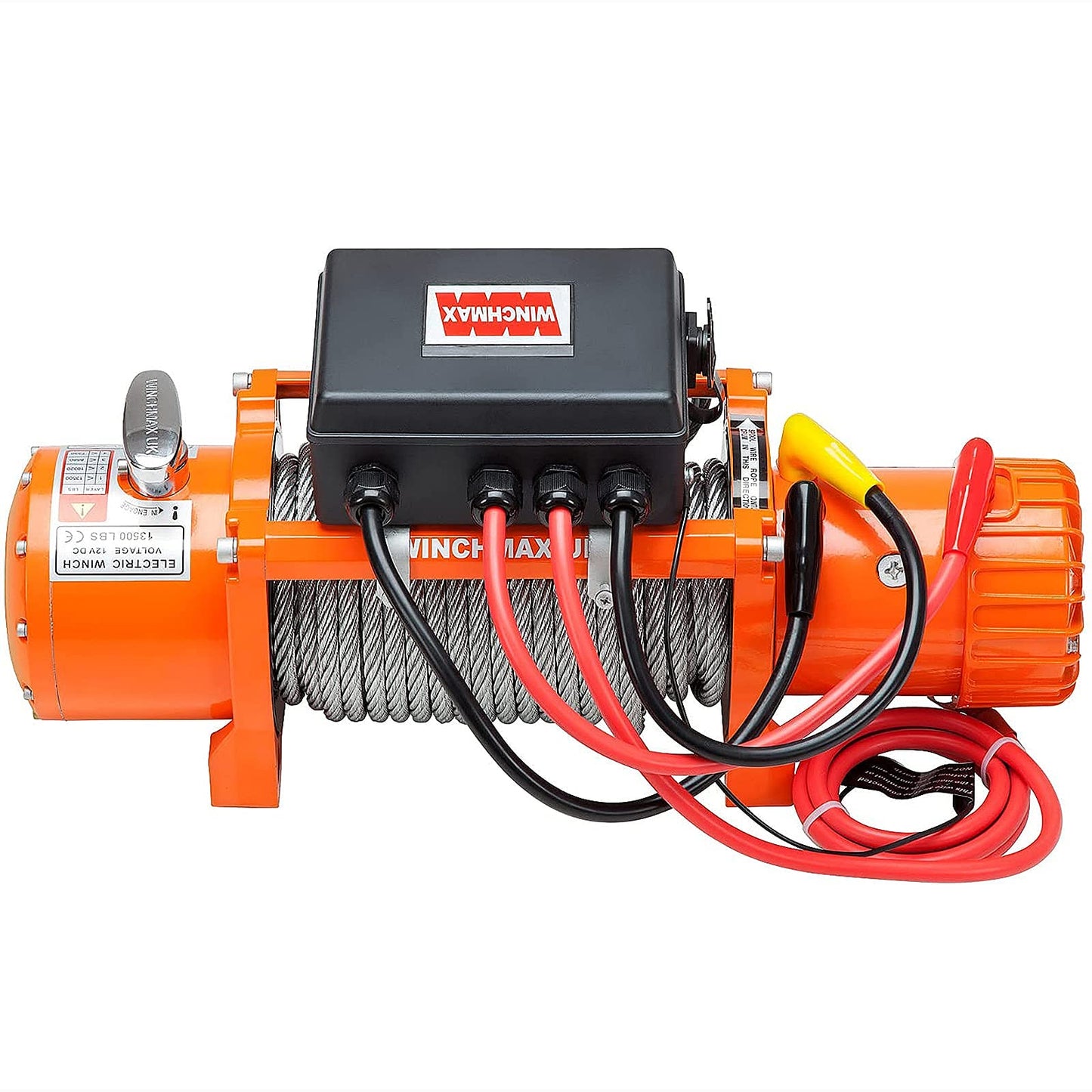 WINCHMAX 13,500lb (6,123kg) Original Orange 12v Winch, 15m (Short) x 9.5mm Steel Rope. 3/8 inch Hook.