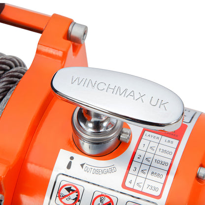 WINCHMAX 13,500lb (6,123kg) Original Orange 12v Winch, 15m (Short) x 9.5mm Steel Rope. 3/8 inch Hook.