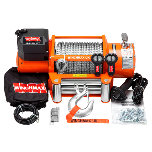17,000lb (7,711kg) Original Orange 24v Electric Winch, 26m x 12mm Steel Rope, Wireless Remote Control.