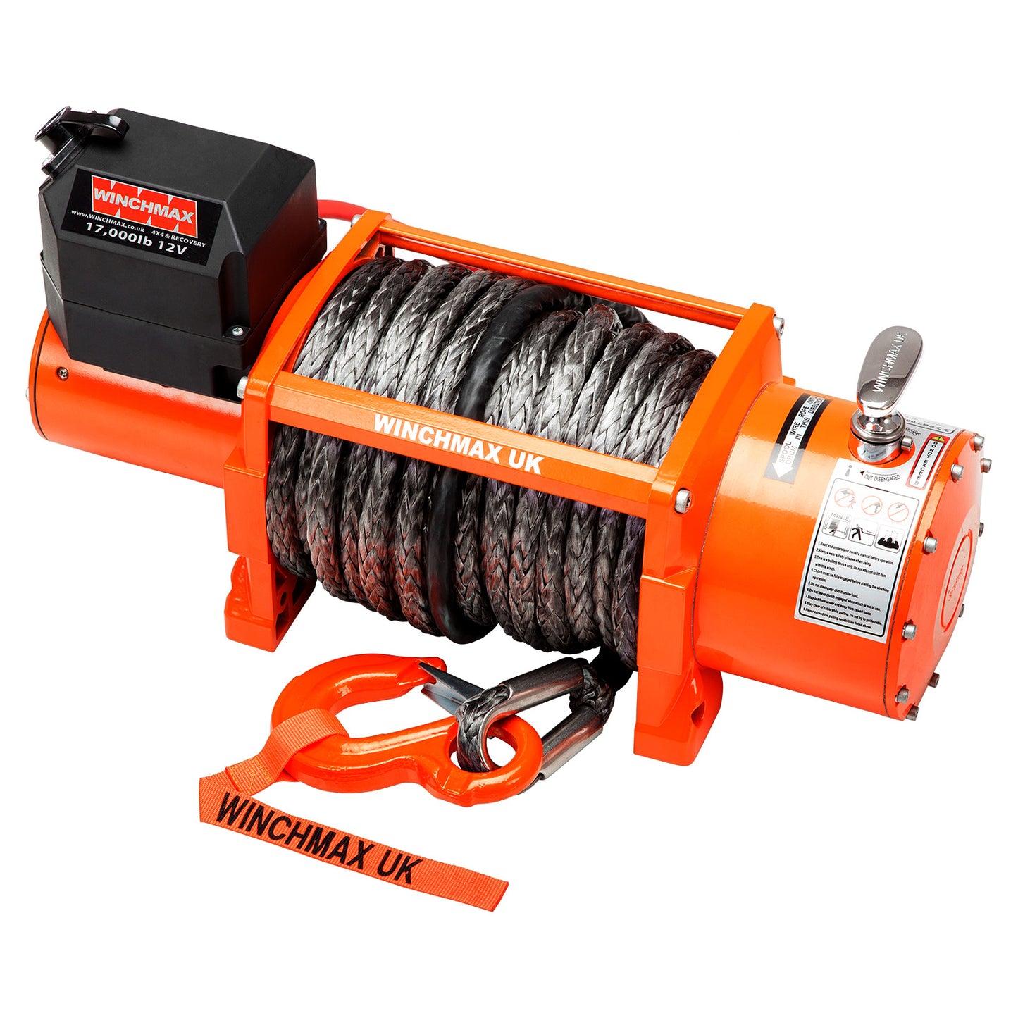 17,000lb (7,711kg) Original Orange 12v Electric Winch. 25m x 13mm Dyneema Rope, Wireless Remote Controls
