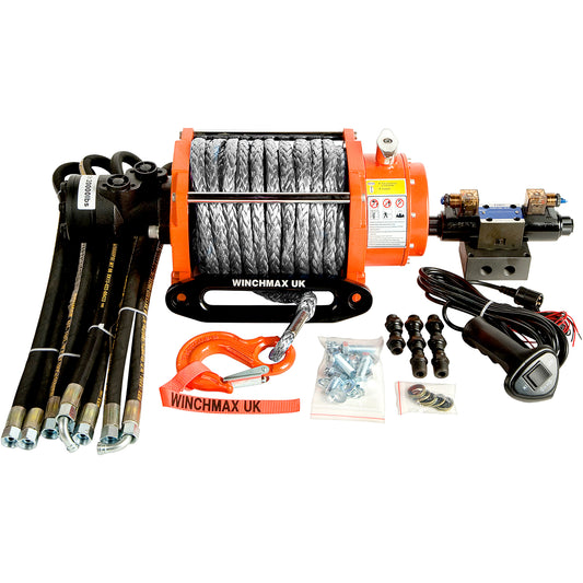 20,000lb (9,072kg) Original Orange Hydraulic Winch. 25m x 13mm Dyneema Rope. 24V Control System.