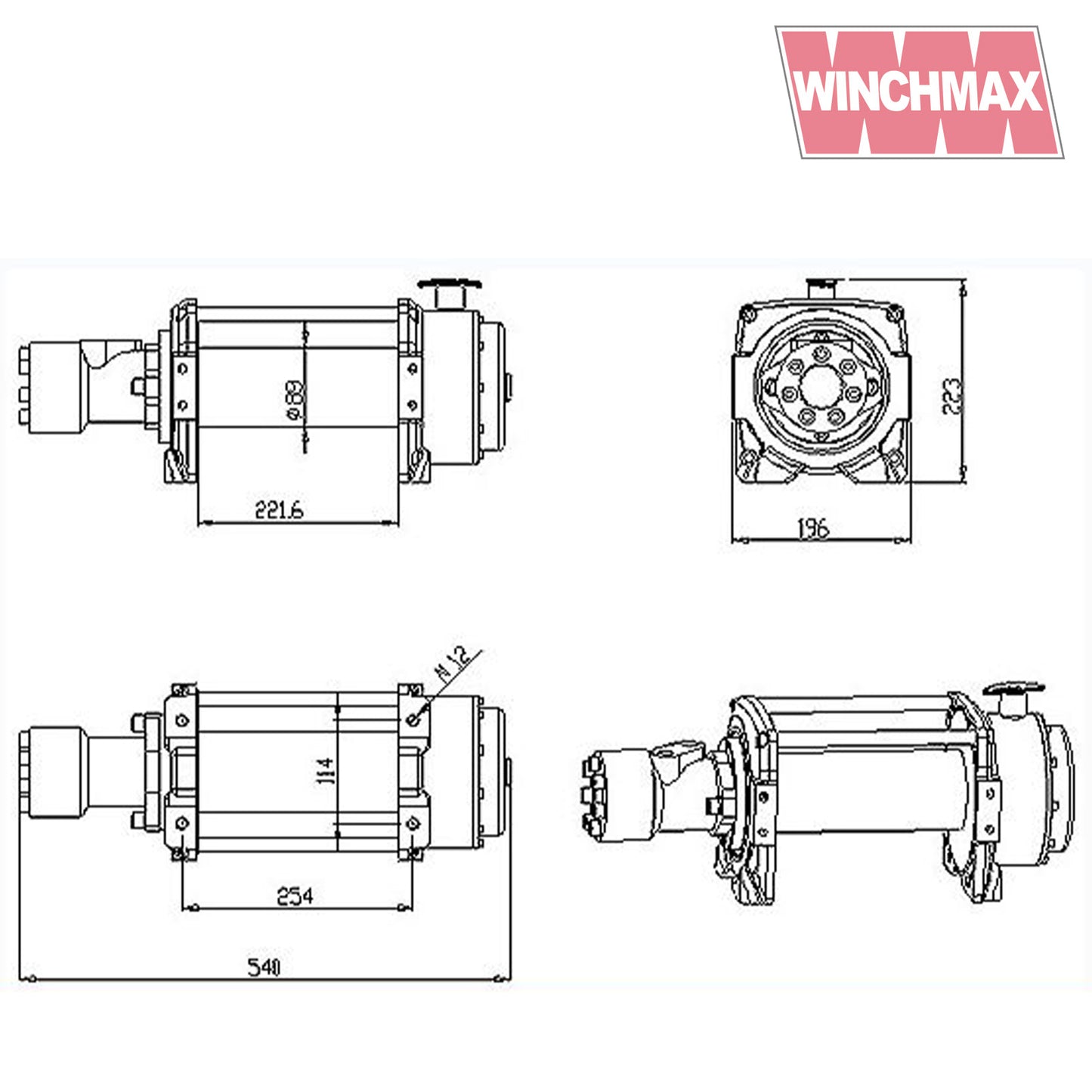 20,000lb (9,072kg) Original Orange Hydraulic Winch. 25m Steel Rope. 1/2 Inch Clevis Hook.