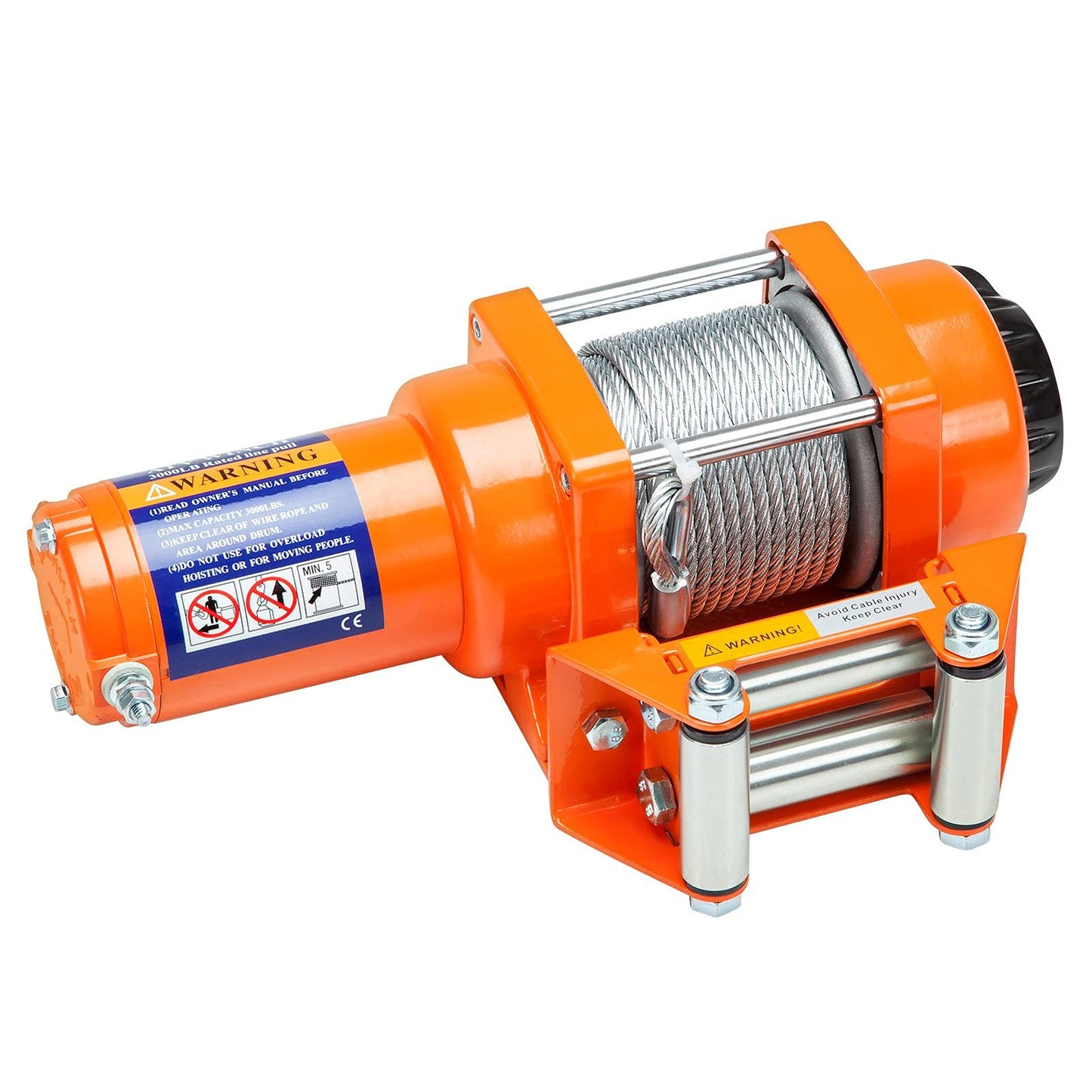 3,000lb (1,361kg) Original Orange 12v Electric Winch. 15m x 5mm Steel Rope, 1/4 Hook, Wireless Remote Controls.
