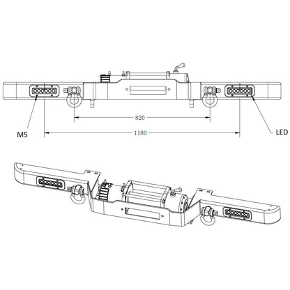 Land Rover Defender Winch Bumper with LED's and 2 Shackles - Fits With or Without Air Con