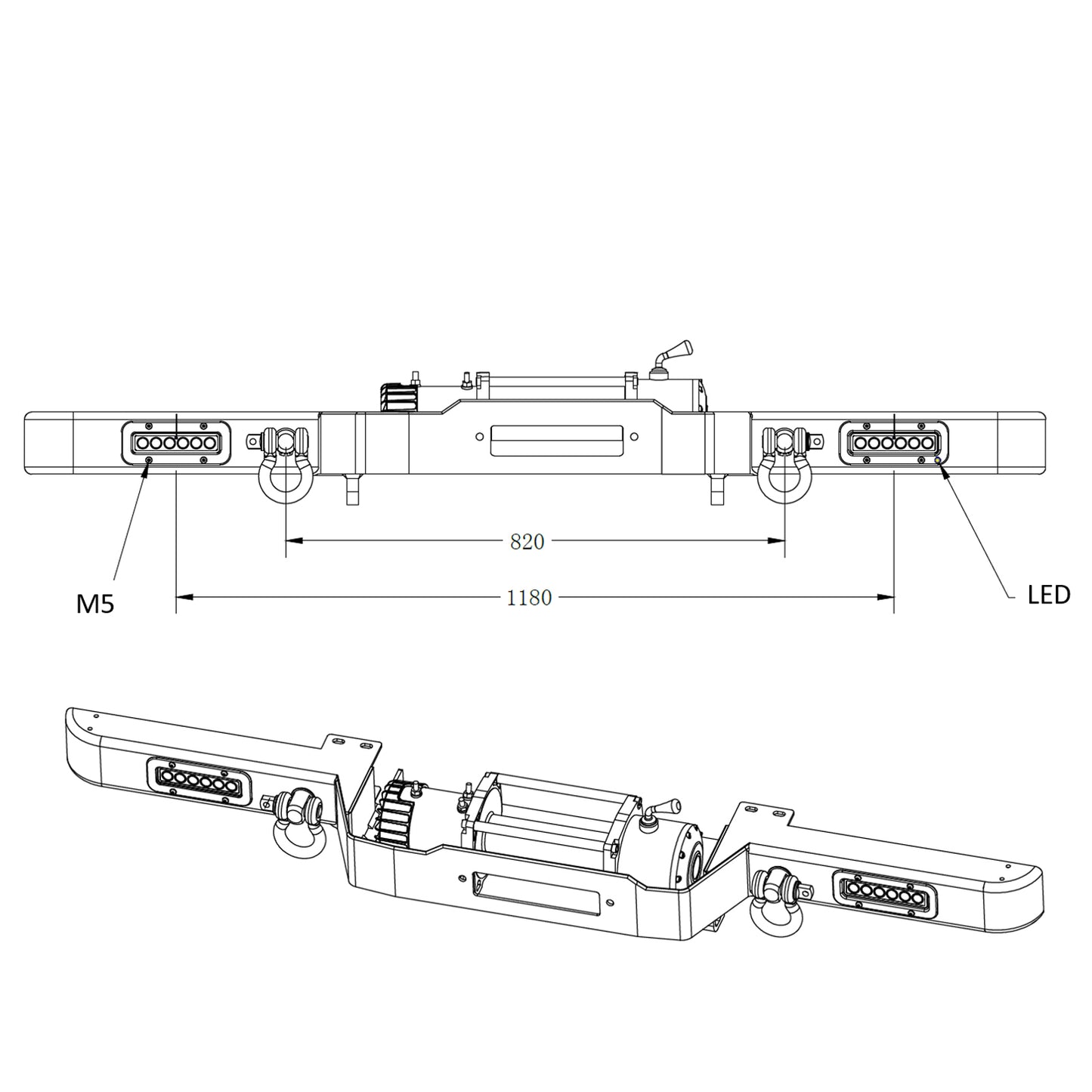 13,500lb (6,123kg) Original Orange 12v Winch. Defender Bumper, 25m x 10mm Armourline Rope, Wiring Kit & Isolator.