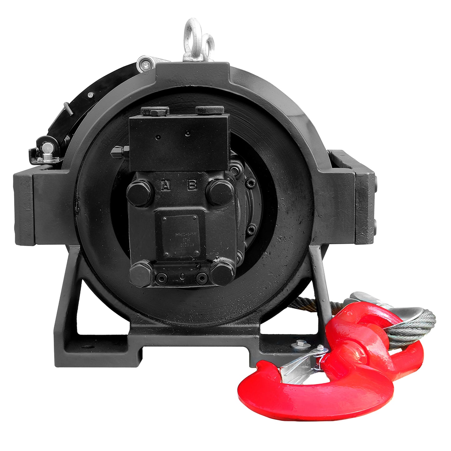 Treuil de récupération hydraulique de 45 000 lb (20 411 kg), poids lourd/industriel/commercial, tambour long, câble en acier et crochet pivotant.