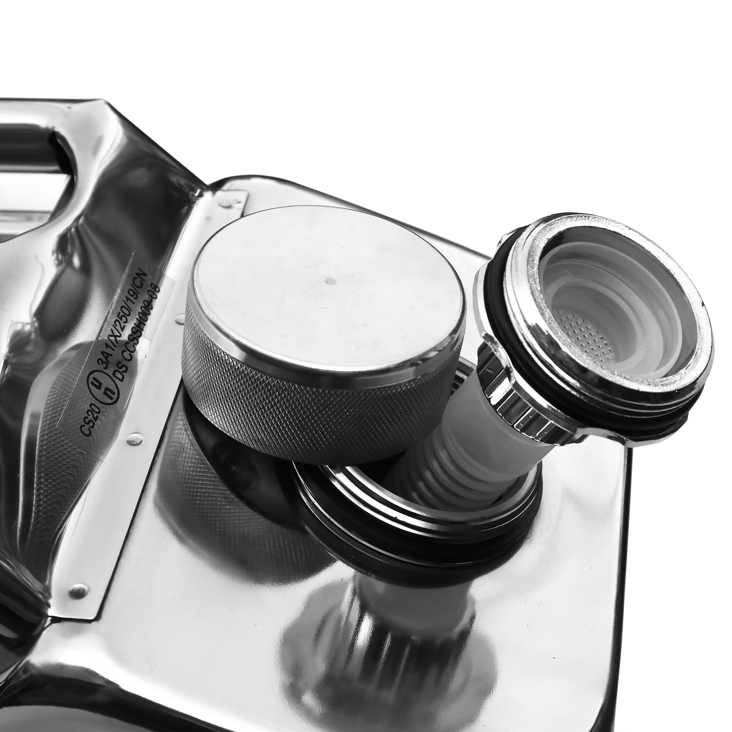 Jerry Can 20ltr Polished Stainless Steel. Fuel, Petrol, Diesel, Oil, Water. Standard Pattern.