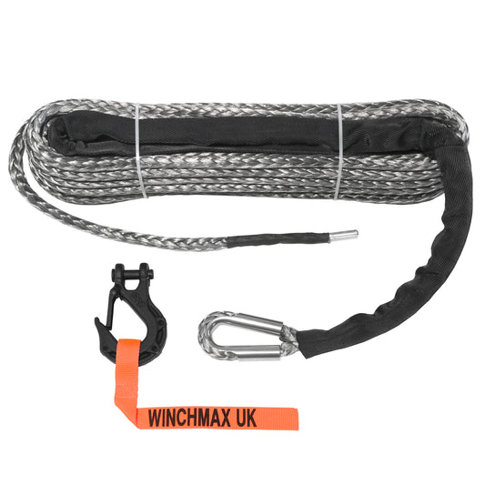 Hochwertiges synthetisches Windenseil, 28 m x 11 mm, Lochfixierung. 3/8 Zoll taktischer Haken.