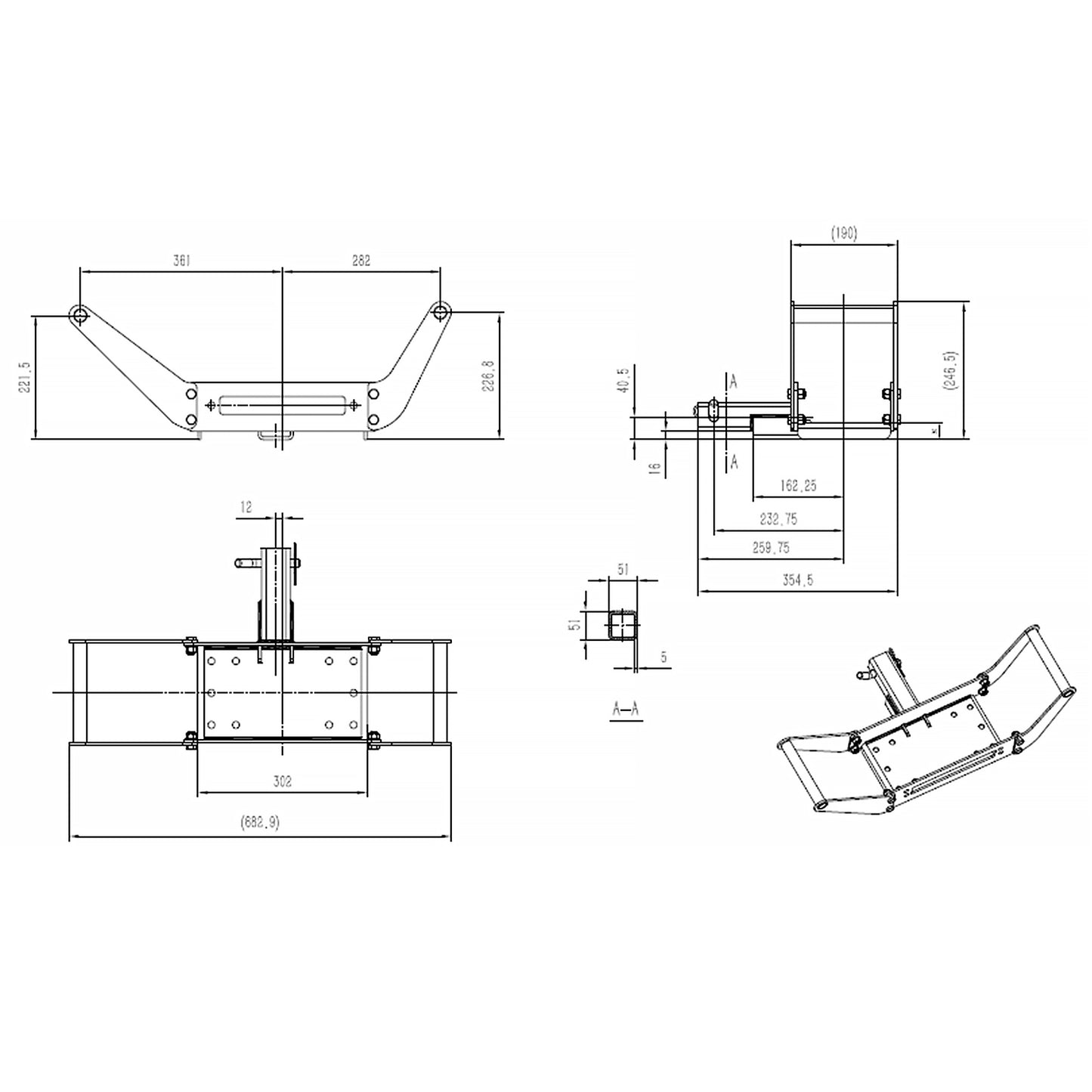 Mobile Winch Mount 17,000lb - 20,000lb 2 inch Receiver Hitch Winch Mounting plate