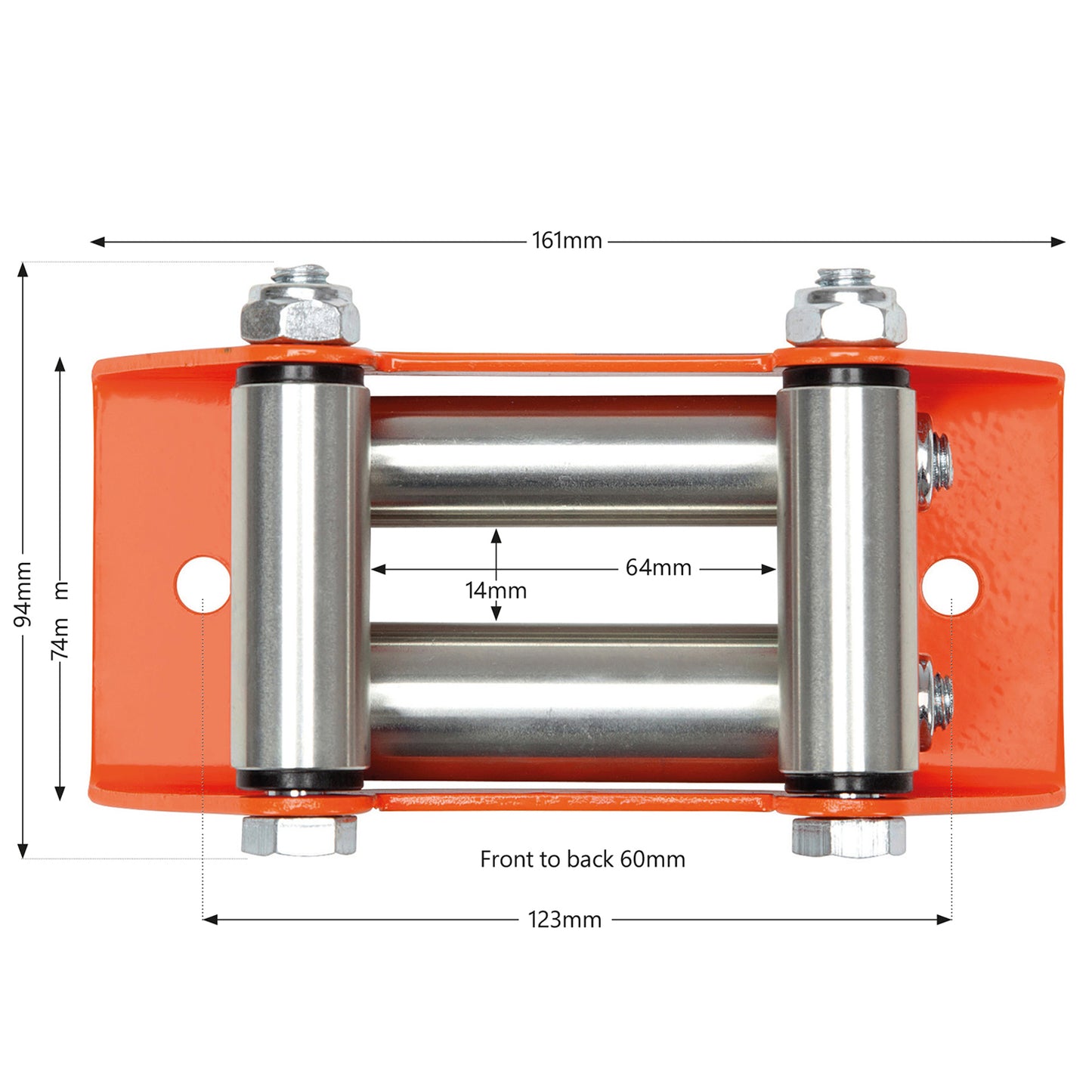 Roller Fairlead, Small, Orange. Zinc Plated Rollers.