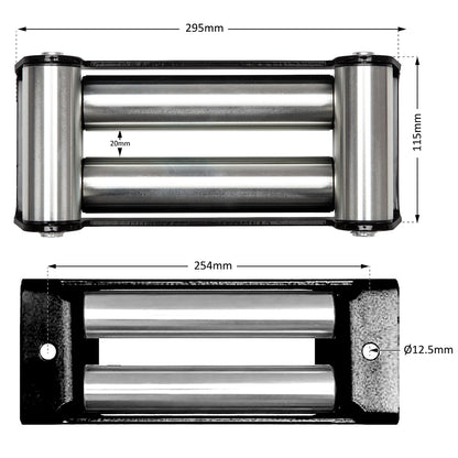 Large Roller Fairlead, Black. Heavy Duty Zinc Plated Rollers.