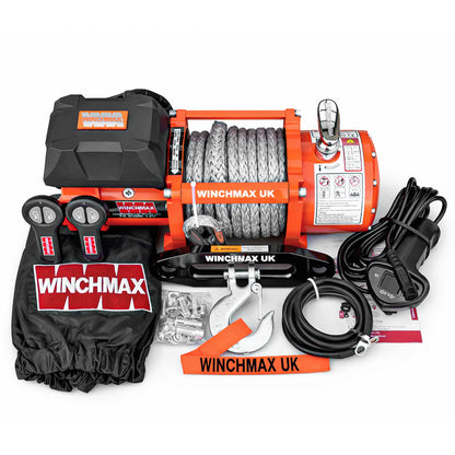 13,500lb 12V Winch. 15m x 11mm Synthetic Rope. 3/8 inch Hook + MP - Short Drum - Compact Trailer Winch