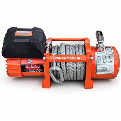13,500lb 12V Winch. 15m x 11mm Synthetic Rope. 3/8 inch Hook + MP - Short Drum - Compact Trailer Winch