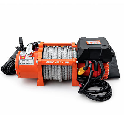 13,500lb 12V Winch. 15m x 11mm Synthetic Rope. 3/8 inch Hook + MP - Short Drum - Compact Trailer Winch