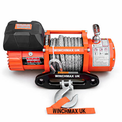 13,500lb 12V Winch. 15m x 11mm Synthetic Rope. 3/8 inch Hook + MP - Short Drum - Compact Trailer Winch