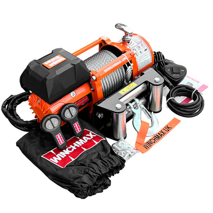 13,500lb 12V Winch. 15m x 9.5mm Steel Rope. 3/8 inch Hook + MP - Short Drum - Compact Trailer Winch