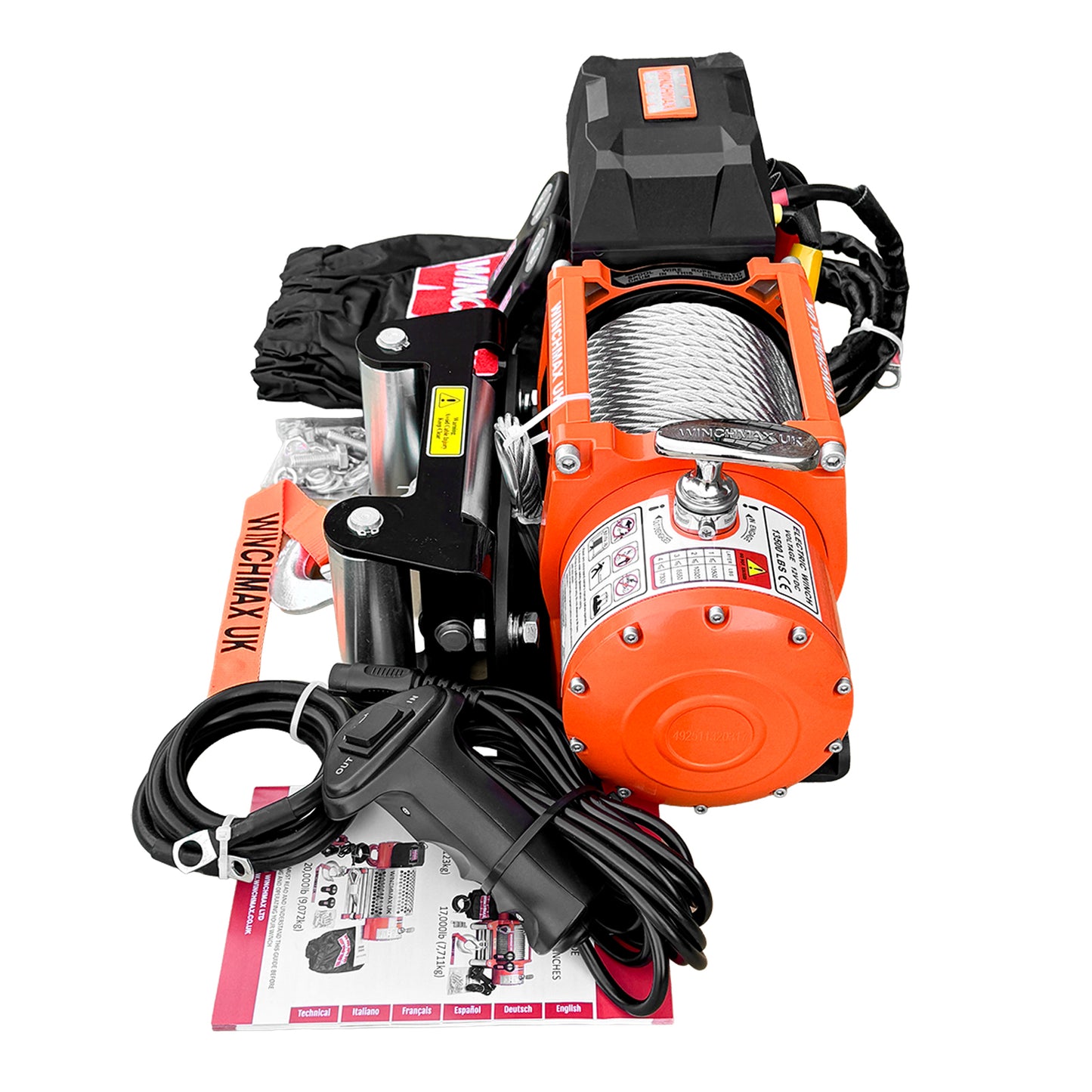 13,500lb 12V Winch. 15m x 9.5mm Steel Rope. 3/8 inch Hook + MP - Short Drum - Compact Trailer Winch
