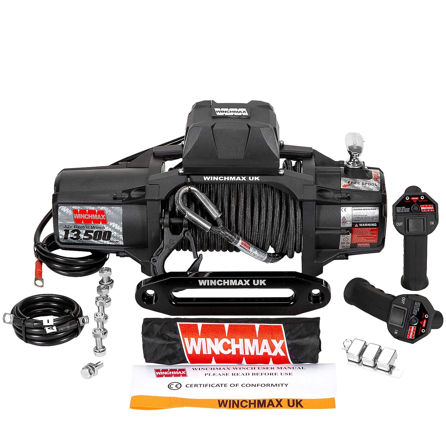 13,500lb (6,123kg) 'SL Series' 12v Military Grade Winch. 25m x 10mm Armourline Rope, Twin Remote Controls.