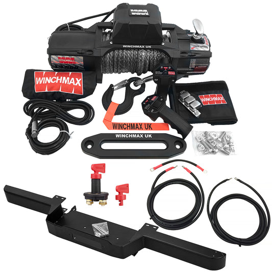 13,500lb (6,123kg) 'SL Series' 12v Military Grade Winch. 28m x 11mm Dyneema Rope, Defender Bumper, Isolator.