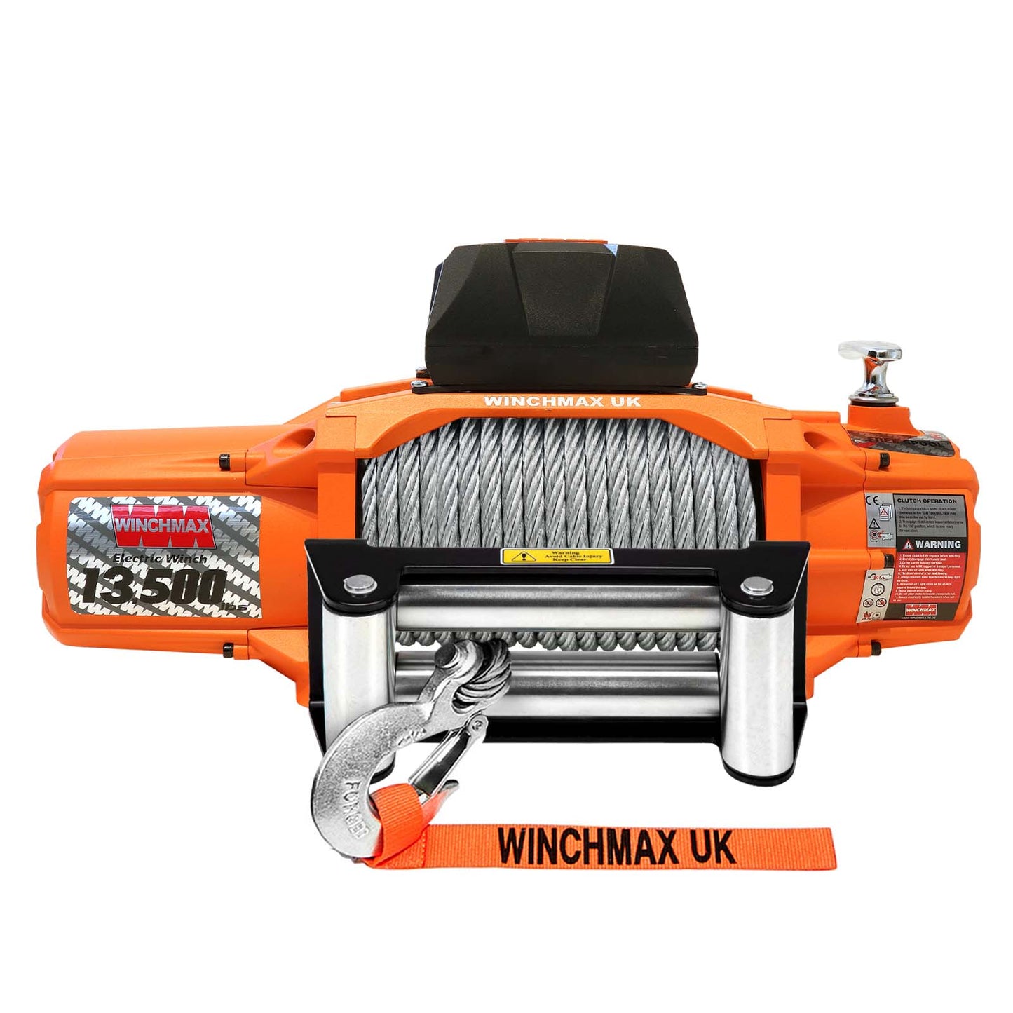 13.500 lb (6.123 kg) Original orange 12-V-Winde der „SL-Serie“. Defender-Stoßstange, 26 m x 9,5 mm Stahlseil, Isolator.