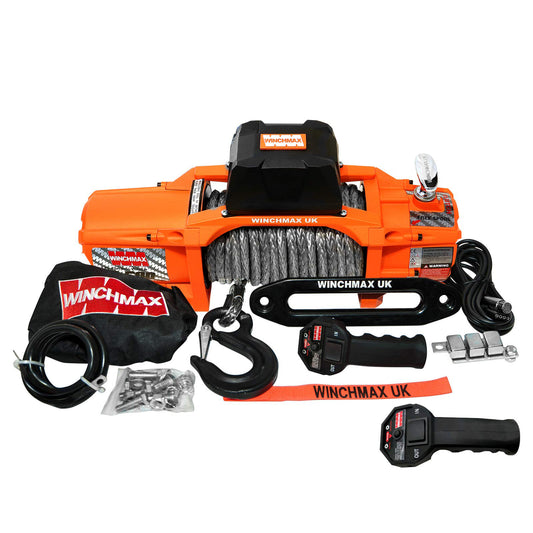 13,500lb (6,123kg) Original Orange 24v Electric Winch. 28m x 11mm Dyneema Rope, Twin Wireless Remote Control.