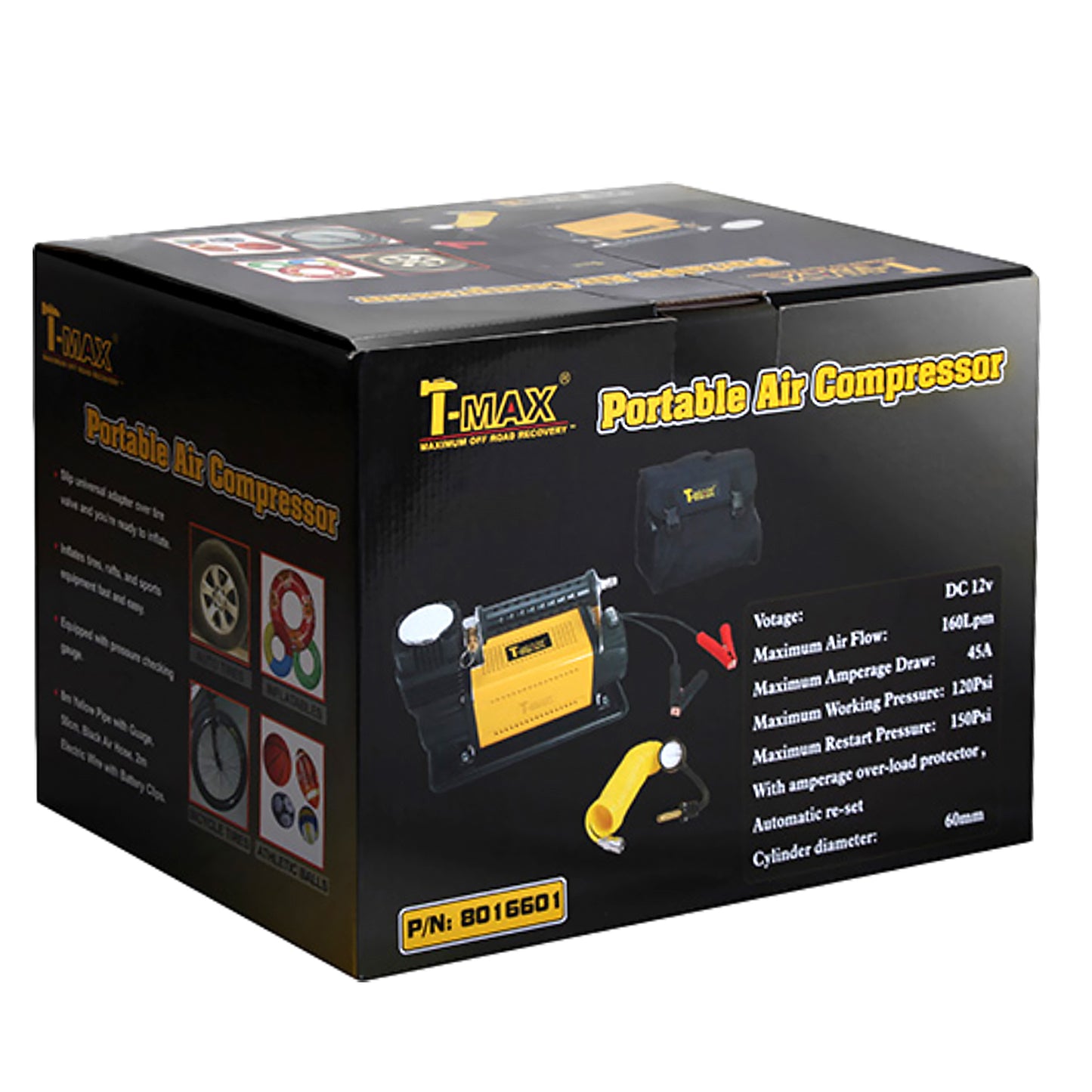 T-MAX 160 l/min 12v Air Compressor Tyre Pump - for 4x4 Off Road Car Van Truck.