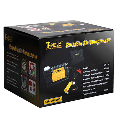 T-MAX 160 l/min 12v Air Compressor Tyre Pump - for 4x4 Off Road Car Van Truck.