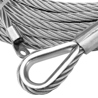 Câble en acier 26 m x 9,5 mm, fixation par vis. Crochet à chape 3/8 po. Pour treuils jusqu'à 13 500 lb.