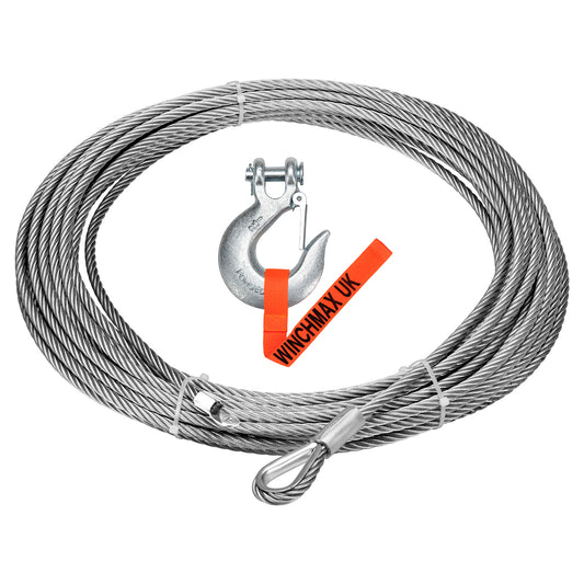 Steel Rope 26m x 12mm, Screw Fix. 1/2 inch Clevis Hook. For winches up to 17,500lb.