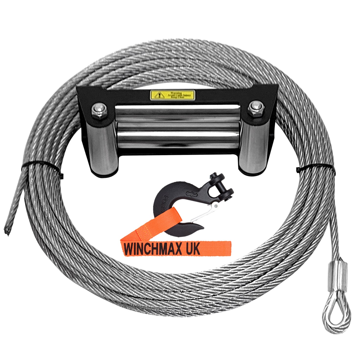 Steel Rope 26m x 9.5mm, Hole Fix. Roller Fairlead. 3/8 inch Clevis Hook. For winches up to 13,500lb.