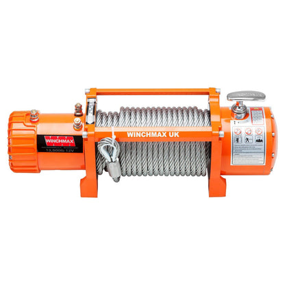 13,500lb (6,123kg) Original Orange 24v Winch, 15m (Short) x 9.5mm Steel Rope. 3/8 inch Hook.