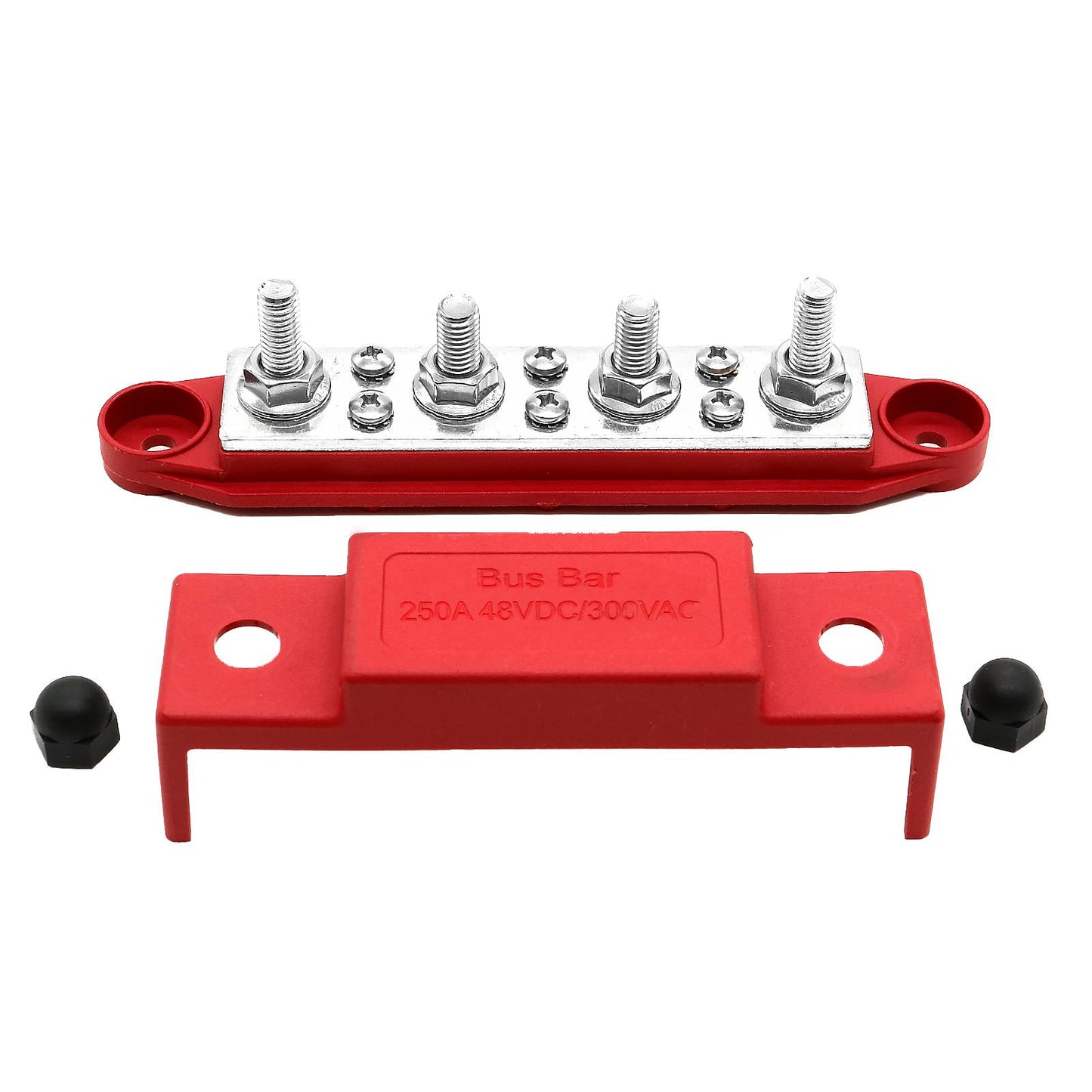 Bus Bar 250a 4 x M8 terminals. 6 screw terminals. Red.