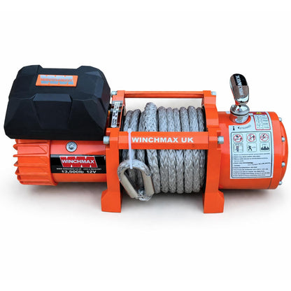 13,500lb 12V Winch. 15m x 11mm Synthetic Rope. 3/8 inch Hook + MP - Short Drum