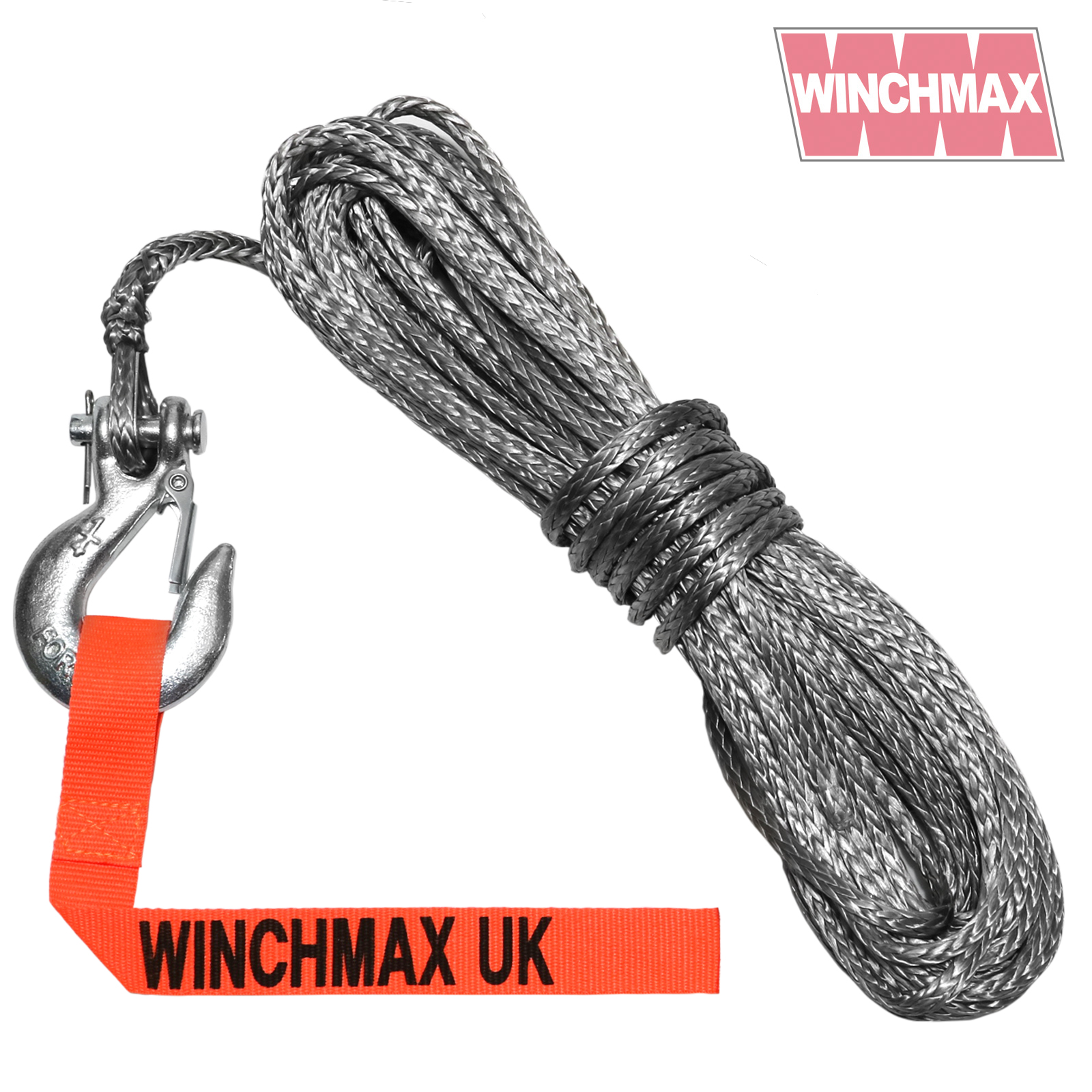 Dyneema Synthetic Winch Rope 15m x 5mm, Hole Fix. 1/4 Inch Clevis Hook. -  Winchmax