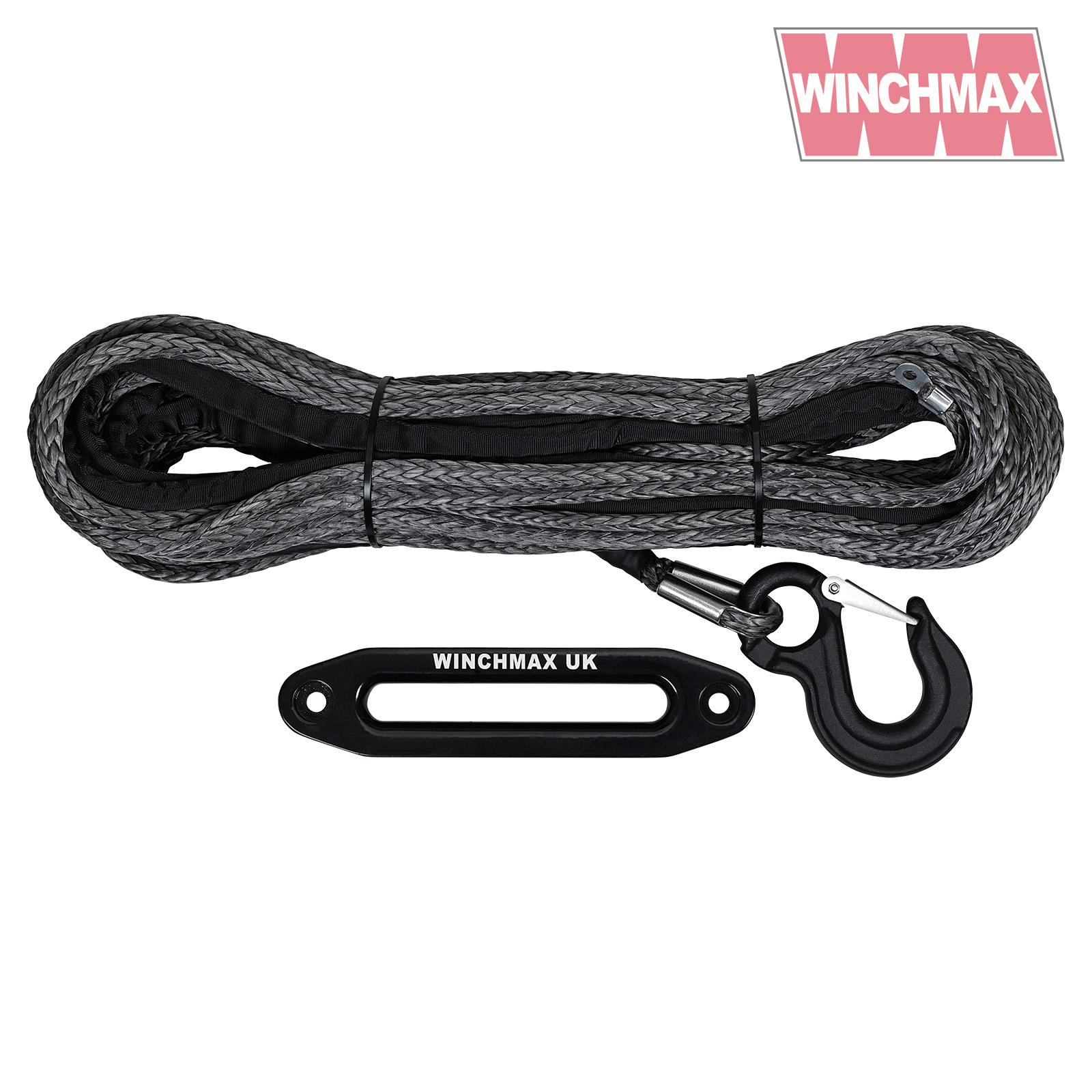 Dyneema Synthetic Winch Rope 30m x 11.5mm, Screw Fix. Hawse. Competition  Hook. - Winchmax