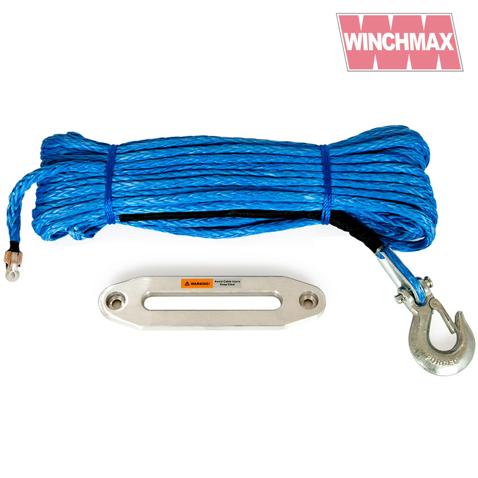 Synthetic Winch Rope 45m x 11mm, Screw Fix. 3/8 Inch Clevis Hook