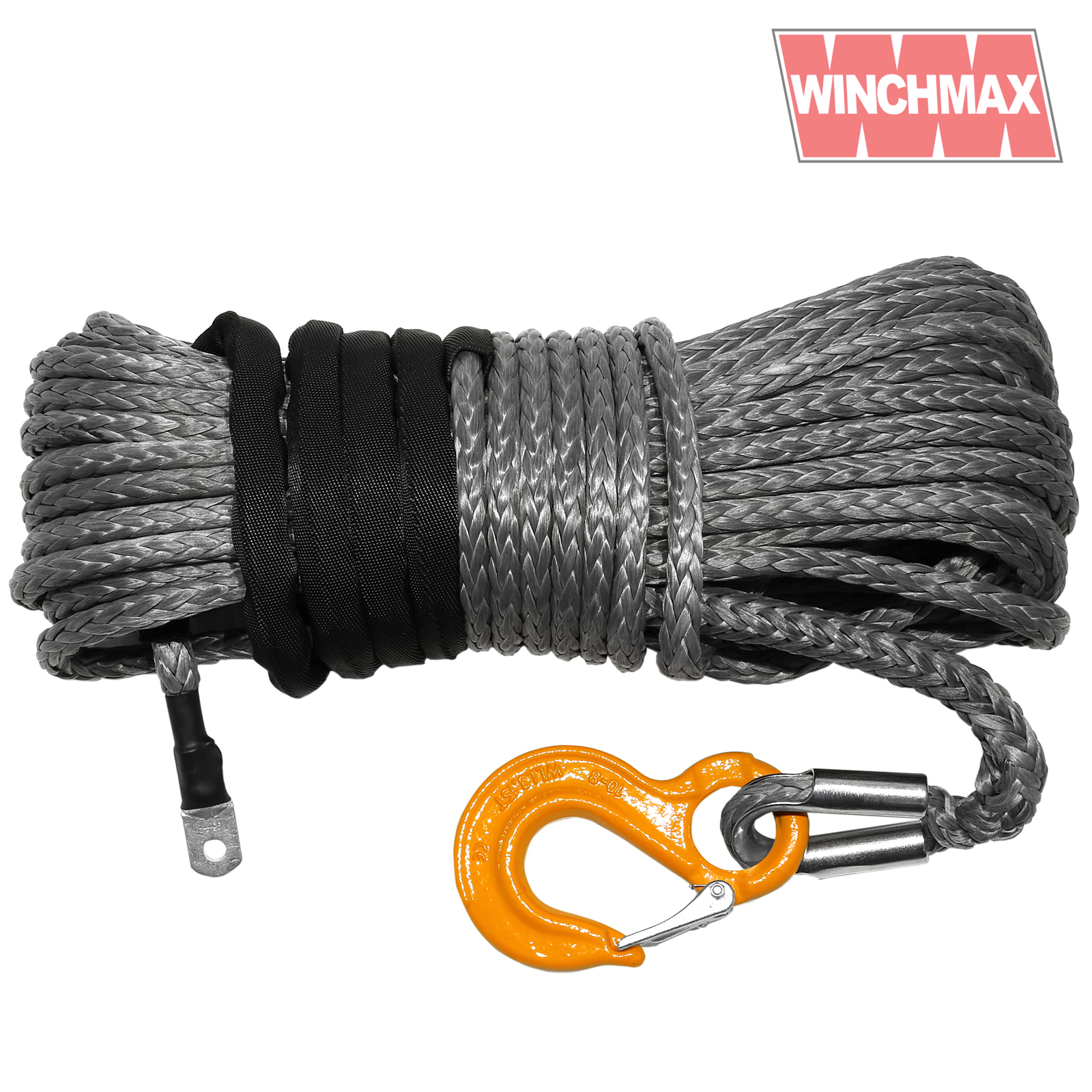 Premium Quality Synthetic Winch Rope 30m x 12mm, Screw Fix. Competition  Hook. - Winchmax