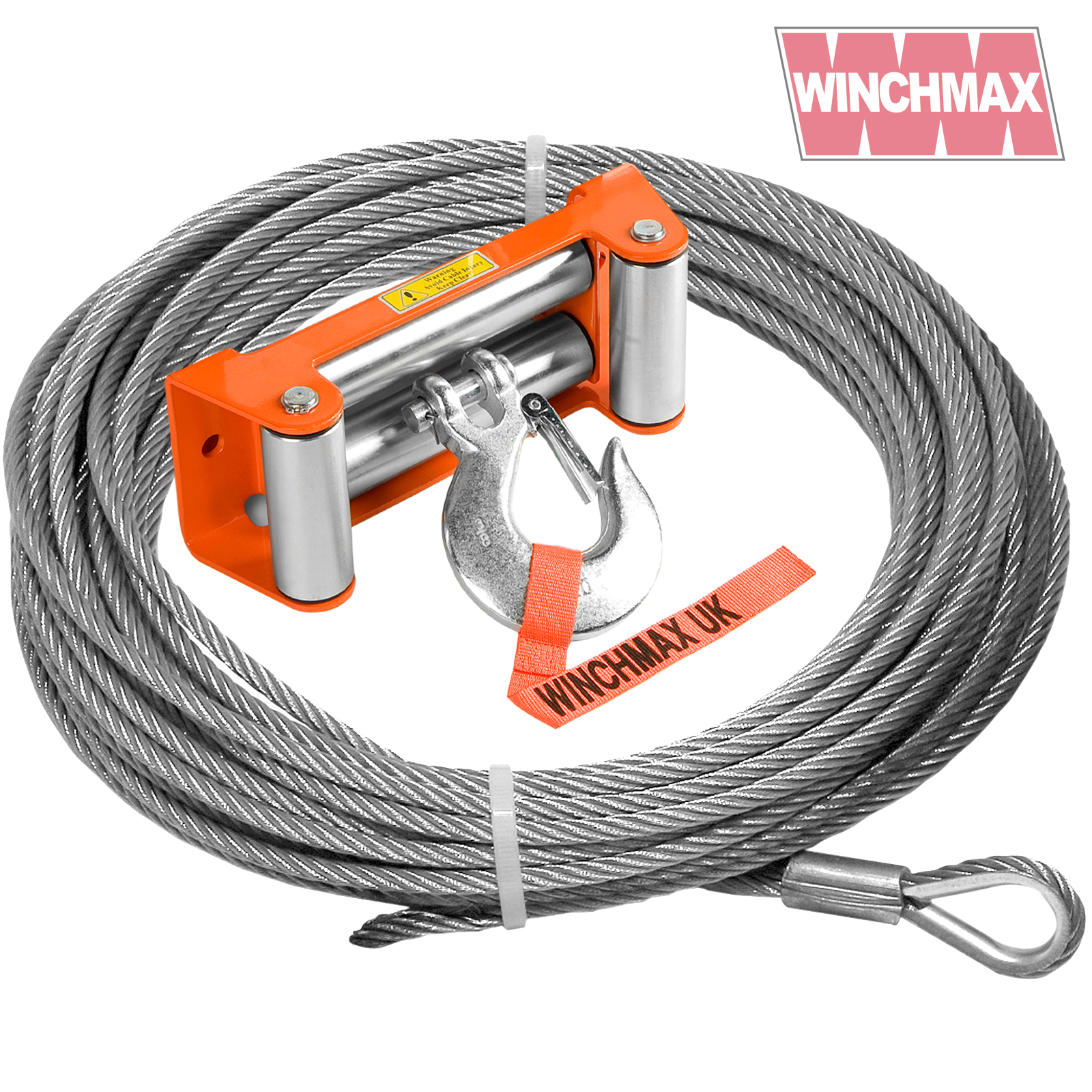 Steel Rope 26m X 9.5mm, Hole Fix. Roller Fairlead. 3/8 Inch Clevis