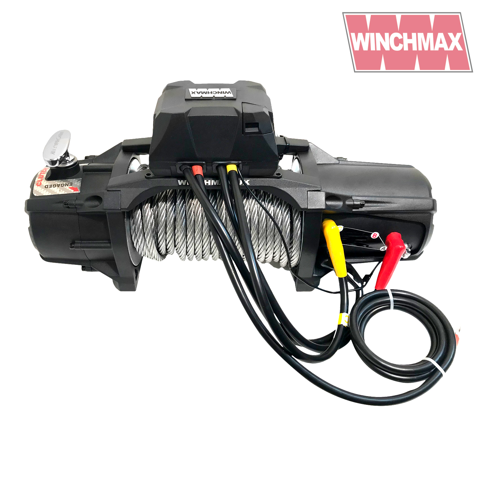 Steel Rope 26m X 9.5mm, Hole Fix. Black Roller Fairlead. 3/8 Inch Clevis  Hook. For winches up to 13,500lb. - Winchmax